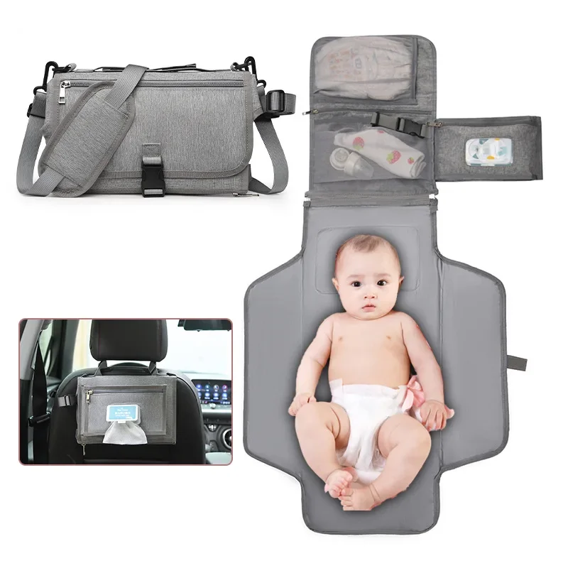 3-in-1-Wickelunterlage, tragbare Wickelunterlage mit Taschen, wasserdichte Reisewindel, Wickelhand, faltbare Wickeltasche Image