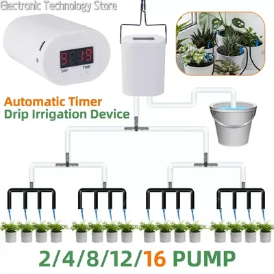 2/4/8/16 Head Automatic Watering Pump Controller Flowers Plants Sprinkler Drip Irrigation System Kit Timer for Potted Plants