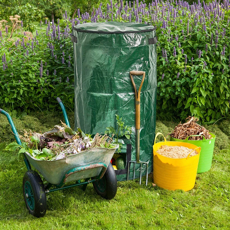 1 Stück grüne wiederverwendbare Gartenkompostbeutel, faltbare Gartenbehälter, geeignet zum Sammeln von organischen Abfällen im Garten Image