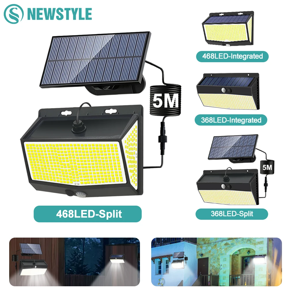 Outdoor 368/468 LED Solar Wandleuchte Bewegungsmelder Lichter 3 Beleuchtungsmodi Solarbetriebene Gartenleuchten für Gartenbeleuchtung
