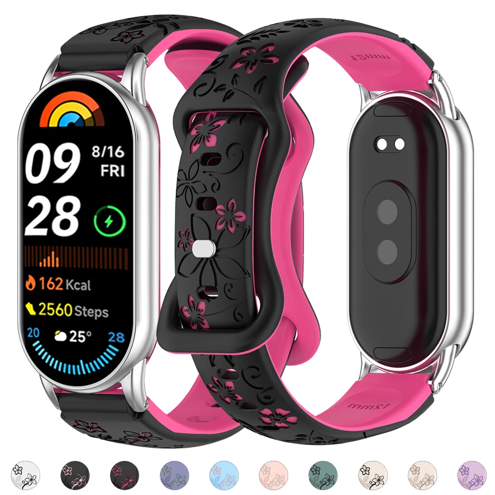 Graviertes Silikonarmband für Xiaomi Mi Band 9, Smartwatch, Sportarmband, Zubehör für Xiaomi Band 9 8, Ersatzarmband Image