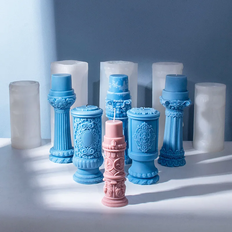 1PC Römische Säule Aromatherapie Kerze Silikon Form DIY Aromatherapie Gips Hause Dekoration Ornamente Form Wiederverwendbare Silikon Image