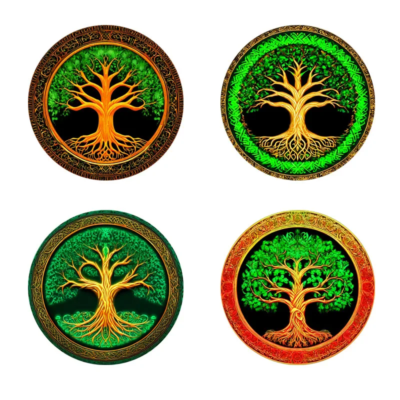 Bedruckte Untersetzer mit 4 Baum des Lebens, geeignet für die tägliche Familienparty-Dekoration, Küche, rutschfeste Holzuntersetzer, Weihnachtsgeschenke Image