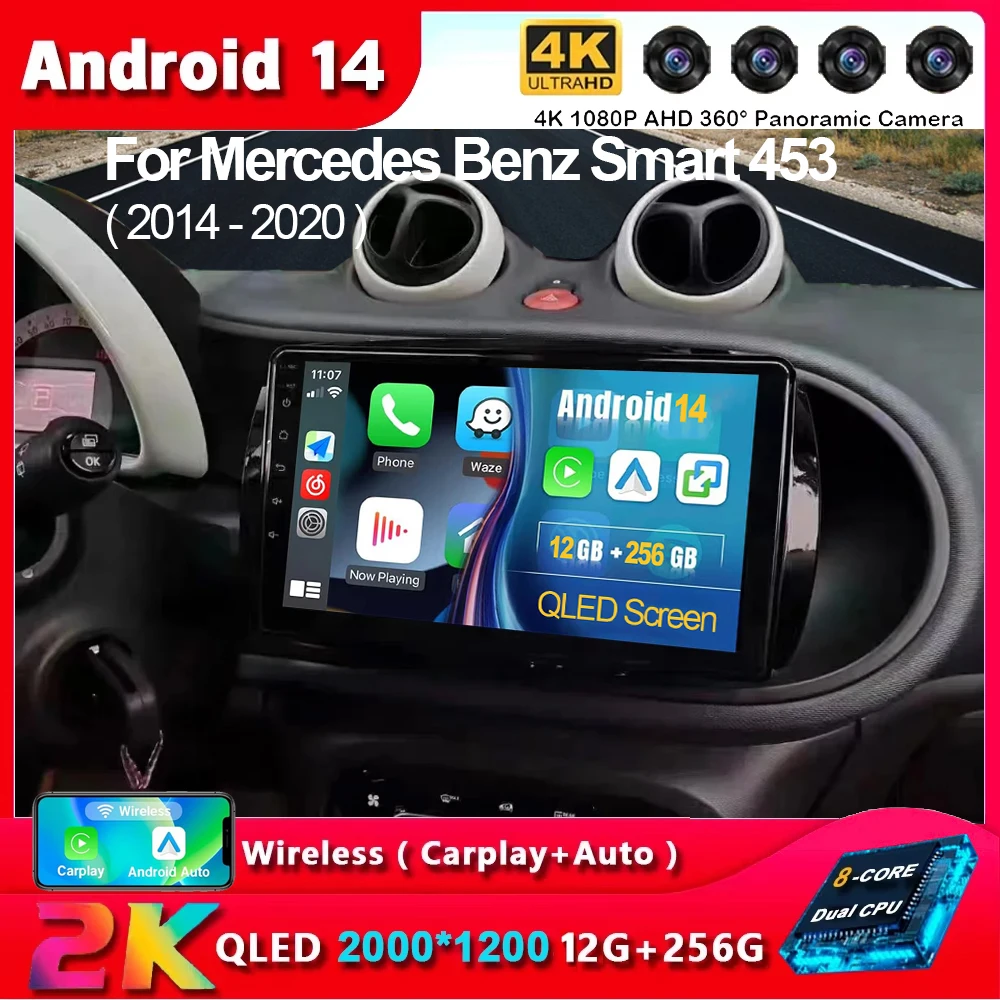 Carplay Auto Android 15 Für Mercedes Benz Smart 453 Fortwo 2014-2020 Multimedia Auto Radio Player WIFI Stereo 4G GPS RDS AUTO Image