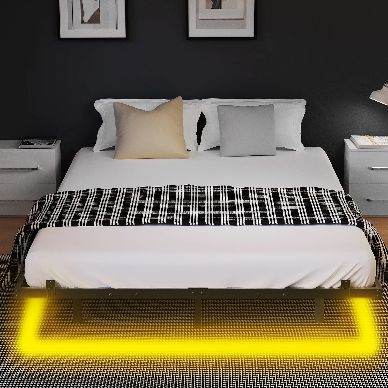 Bettgestell 140x200cm mit Lattenrost, Bett mit Led, Floating Bed Frame, Modern Metallbett, Robust, Metall Doppelbett Schwarz (ohne matratze) Image