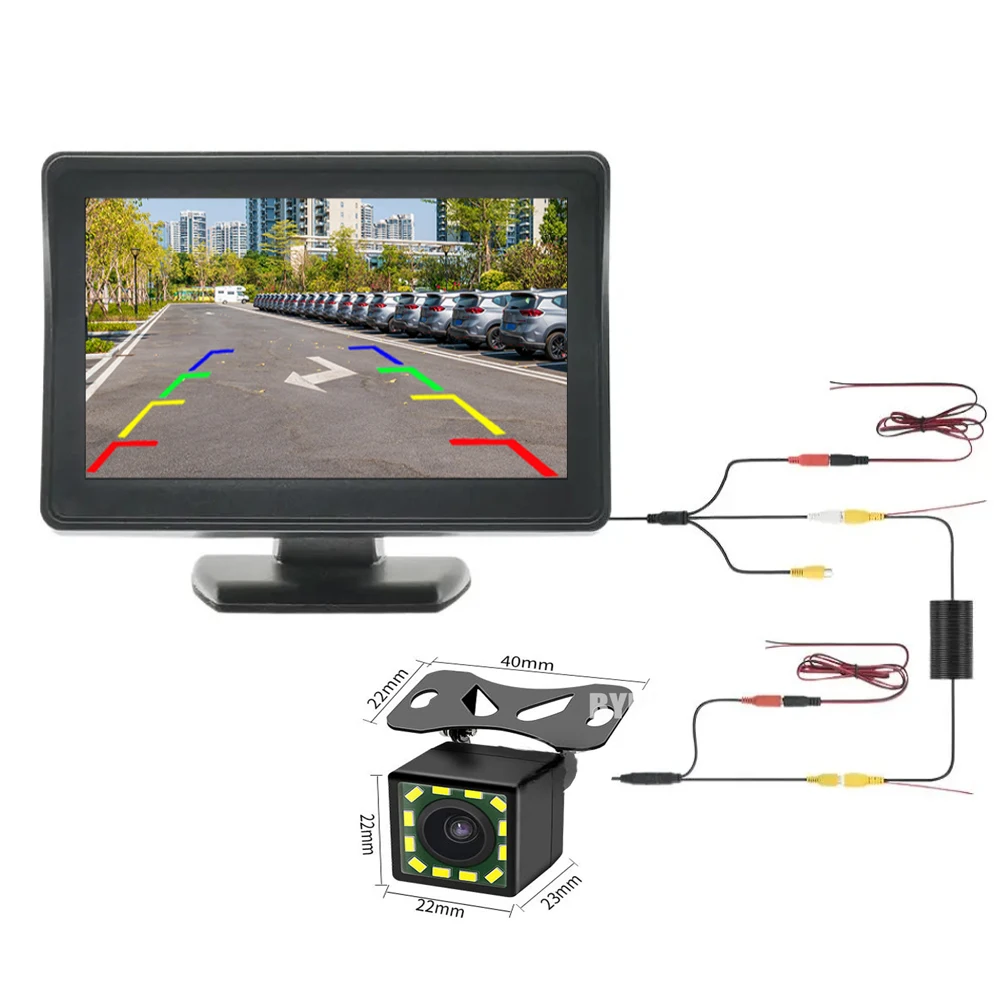 Auto Rückfahr kamera breites Grad 4,3 Zoll TFT LCD-Display Monitor wasserdichte Nachtsicht Umkehr Backup 2 in1 Park Revere Image