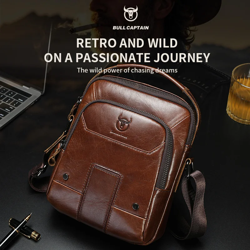 BULLCAPTAIN Herren Umhängetasche Umhängetasche modische Ledertasche Reisetasche Modische Ledertasche Image