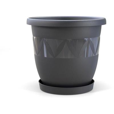 Blumentopf Capri 24 cm Durchmesser mit Untersetzer in Anthrazit - Plastard Image