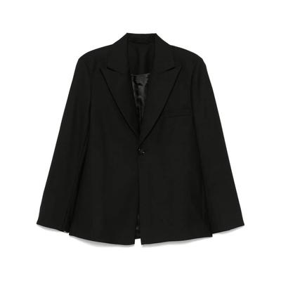 Interlock Twill Weave Blazer With Peak Lapels - Black - Séfr Jackets