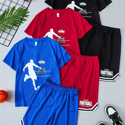 TEMU 3pcs Set Of Brother Sports Clothing, Casual Round Neck T-shirt And Shorts Combination, Slightly Elastic, Football, Basketball, Volleyball Running And Outdoor Activities, For Outdoor Image