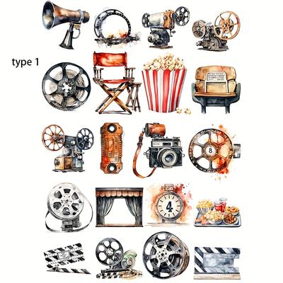 TEMU 1 Pack Vintage Movie Projector Stickers, Retro Material Decals, Creative Handmade Sticker Decorations For Diy Cutting Book Diary Photo Album Stationery Stickers, Supplies Set Image