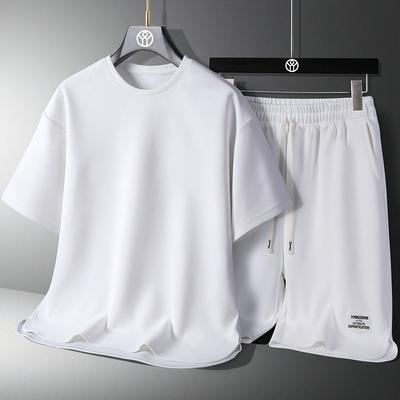 TEMU Obm Summer Men's Outdoor Sports Casual Fashionable Versatile Solid Color Short Sleeve Shorts Set, And In Summer Image