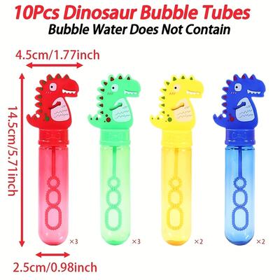 TEMU 10pcs, Dinosaur Theme Birthday Party Bubble Tubes (bubble Water Does Not Contain), Colorful Dinosaur Pattern Bubble Wands, Party Packs, Birthday Decoration Image