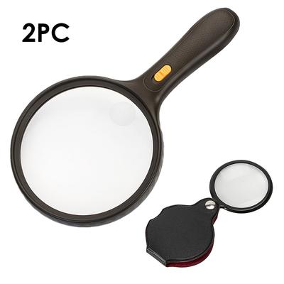 TEMU Two-piece Magnifying Glass 5x Mini Folding Magnifying Glass 8x/5x Elderly Gift Reading Book Reading Newspaper Magnifying Glass Combo Set Oversized 138mm Double Lens Handheld With Led Light Image