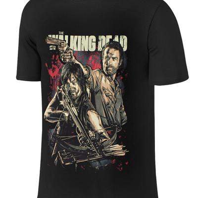 TEMU The Graphic Print Men's Tshirt, Short Sleeve Crew Neck Activewear For Casual Sports Wear, Black Cotton Tee With Iconic Characters Blood Splatter Design, Iconic Character Design Image