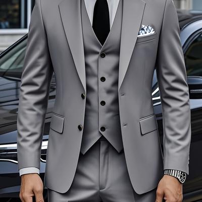 TEMU Men'-piece Suit High-end Suits Plus Size Western Pants Vest Formal Wedding Workwear Party Gift Image