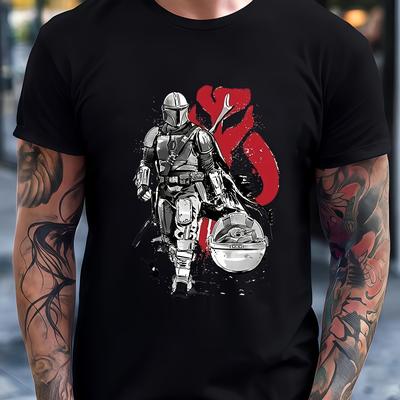 TEMU Star Wars Men's Graphic T-shirt - Star Wars Inspired Casual Crew Neck Tee, Breathable Summer Top With Cartoon Print, Casual Attire, Loungewear, Or Everyday Outfits Image