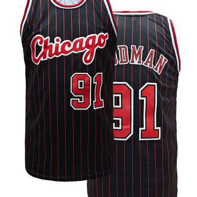 TEMU Mens #91 Black Red Stripes Basketball Sports Jersey, Breathable Sleeveless Pattern Embroidery Sweatshirt Training Competition Sports Uniforms Suitable For Summer Image