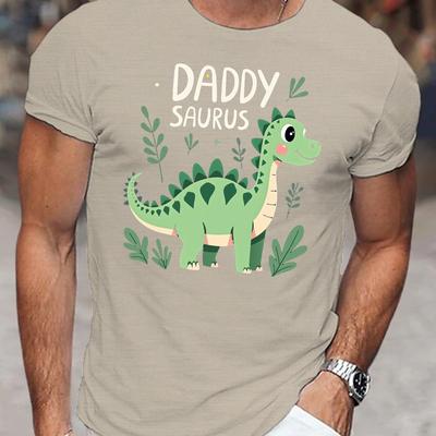 TEMU Men' Graphic T-shirt - Casual Crew Neck Short Sleeve Tee With Cute Dinosaur Print, Light Shirt For Adults, Casual Attire | Fun Graphic Tee | Polyester Fabric Image