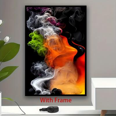 TEMU 1pc Art Deco Abstract Smoke-inspired Wall Art, Reusable Wooden Oblong Canvas With Frame, Aesthetic Home Decor Poster, Artistic Mural For Living Room, Office, Holiday Gift Image