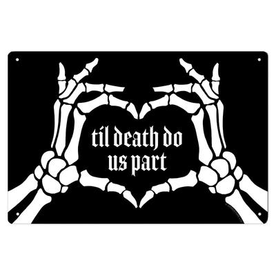 "TEMU 1pc Iron Tin Sign, "til Death Us Do Part" Skeleton Hands , Horizontal Oblong Metal Poster Frame, 20x30cm/8x12inch, For Home Decor, Vintage Metal Tin Sign" Image