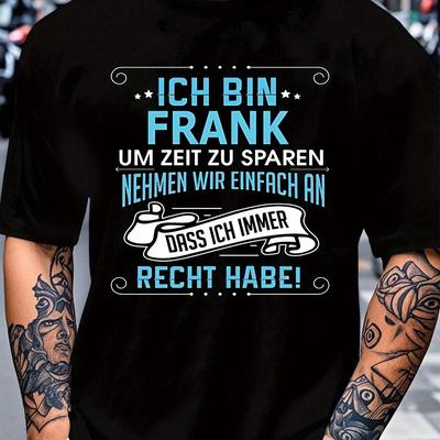 TEMU Ich Bin 's Casual Graphic T-shirt With German Text & Geometric Print, Navy Blue Short Sleeve Round Neck Tee, Machine Washable Regular Fit For Casual Attire, Apparel, Comfortable Clothing Image