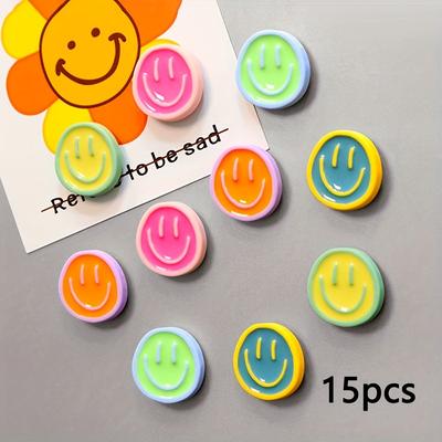TEMU 15pcs, Colorful Happy Face Refrigerator Magnets - Cute Smiling Refrigerator Magnets, Magnets For Storage Lockers, Dishwashers And Refrigerators Image
