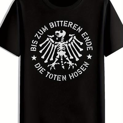 TEMU Men' Graphic T-shirt - Retro Rock Band Print With German Text, Casual Crew Neck Short Sleeve Tee For Casual Attire, Nontransparent Fabric, Band T Shirts Image