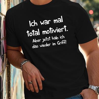 "TEMU [summer Style] Men's Plus Size German Quote T-shirt - "i Was Motivated" Design, Casual Crew Neck, Short Sleeve, Lightweight Polyester, Summer, Plus Size Shirts, Plus Size" Image
