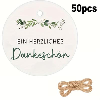 "TEMU 50pcs German "danke Schön" Thank You Gift Tags, 2-inch Round With String Hole For Weddings, Parties & Events - Elegant Greenery Design Appreciation Hangtags For Gifts & Favors, Gift Tag" Image