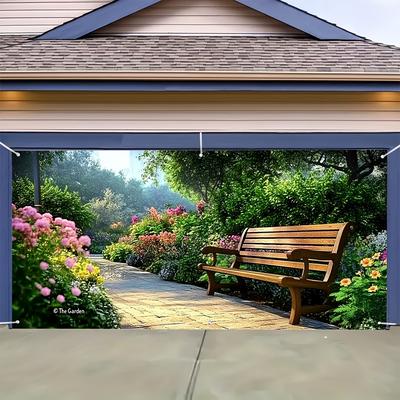 TEMU 2d Door Banner, 1pc 2d Flat Printing Floral Path Scenic Library Decorative Garage Door Banner Great For Image