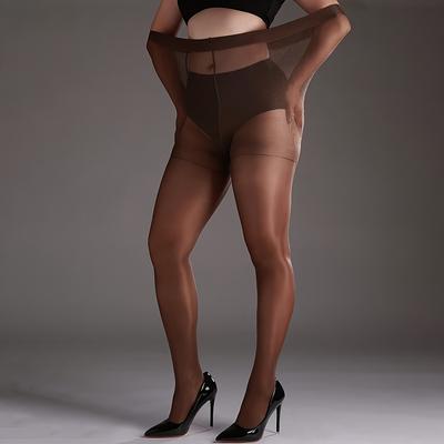TEMU 1 Pair Women’s Plus Size High-waisted Tights - 100d Soft Nylon-spandex Blend, Shiny Metallic Finish, Seamless Opaque Pantyhose For Stage & Formal Events, Elegant Special Collection Image