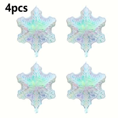 TEMU 4pcs Colorful Snowflake Foil Balloon Set For New Year's Party Decorations, Camping Theme Party Background Wall Decorations, Graduation, Bridal Shower, Wedding, Birthday Party Decorations Image