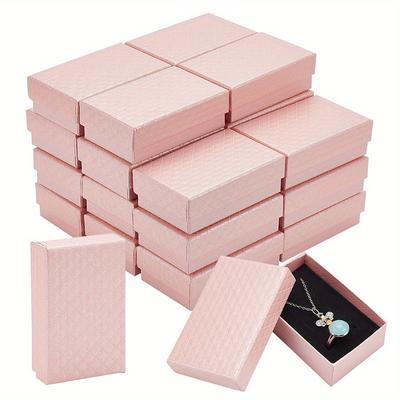 TEMU 24pcs Pink Sponge-lined Cardboard Gift Boxes, Rectangular Rhombus Textured Jewelry Cases, 8.4x5.35x2.9cm, Ideal For Jewelry Making And Presentation, Jewelry Making Supplies Image