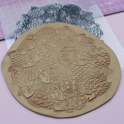 TEMU Diy Clay Fish Pattern Impression Template - Silicone Texture Embossing Sheet For Pottery & Polymer Clay Crafts, Cute , Creative Artistic