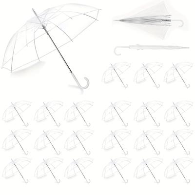 TEMU 20pcs Wedding Transparent Umbrellas Bulk Clear Automatic Open Umbrellas Party Pack Valance Umbrellas With Hook Handle Suitable For Bridal Shower Party Photo Booth Props Golf Outdoor Image