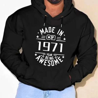 TEMU Plus Size Men's Made In 1971 Hooded Sweatshirt For Autumn And Winter Image