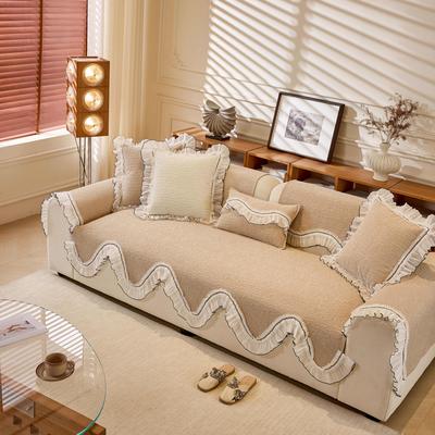 TEMU 1pc Luxury Chenille Sofa Cover With Lace Trim - Pet-friendly Non-slip Sofa Pad For 1-4 Seater & Sectional Couches, Machine Washable Use, Decor Image