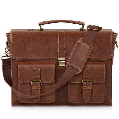 TEMU Nubily Mens Messenger Bag 15.6 Inch Pu Laptop Briefcase Computer Laptop Bag Pu Leather Satchel Bag Large Shoulder Bag For Office Work Travel College, Brown Image