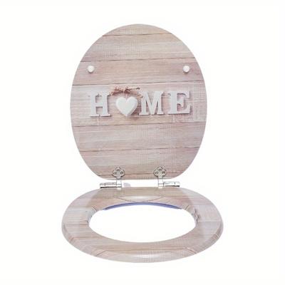 TEMU Toilet Seat With Mechanism, Mdf Wooden Core,, Rustproof Hinges, Load 175kg, Toilet Lid, Toilet Seat With Mechanism, Easy To Clean And , Toilet Seat, Wooden Toilet Lid Image