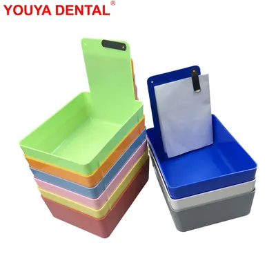 10pc Dental Lab Storage Box Work Tray Colourful Plastic Turnover Box With Clip Holder Durable Container Organizer Dentistry Tool