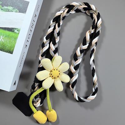 Cute Braided Phone Lanyard Strap with Plush Flower Charm – Soft Neck Rope for Phone Case