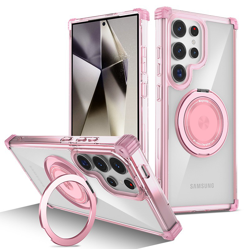 Phone Case For Samsung Galaxy S24 S23 Ultra Plus S24 FE S22 Plus Ultra Back Cover with Stand Holder Magnetic Shockproof Retro PC