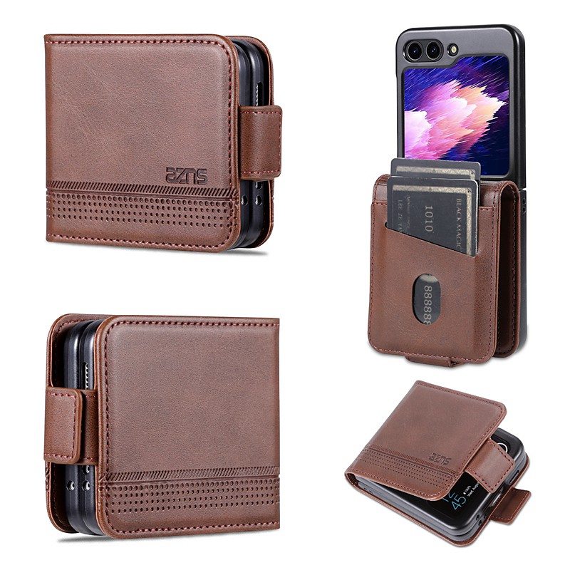 Phone Case For Samsung Galaxy Z Flip 7 Z Flip 6 Z Flip 5 Z Flip 4 Z Flip 3 Flip Cover Full Body Protective Card Slot Shockproof Retro PC PU Leather