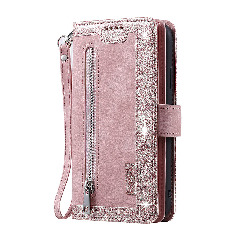 Phone Case For Samsung Galaxy S26 Ultra Plus S25 S24 S23 S22 S21 FE S21 Ultra Plus S20 A14 A34 Full Body Case Wallet Case with Stand Holder Bling Zipper Retro Glitter Shine PU Leather