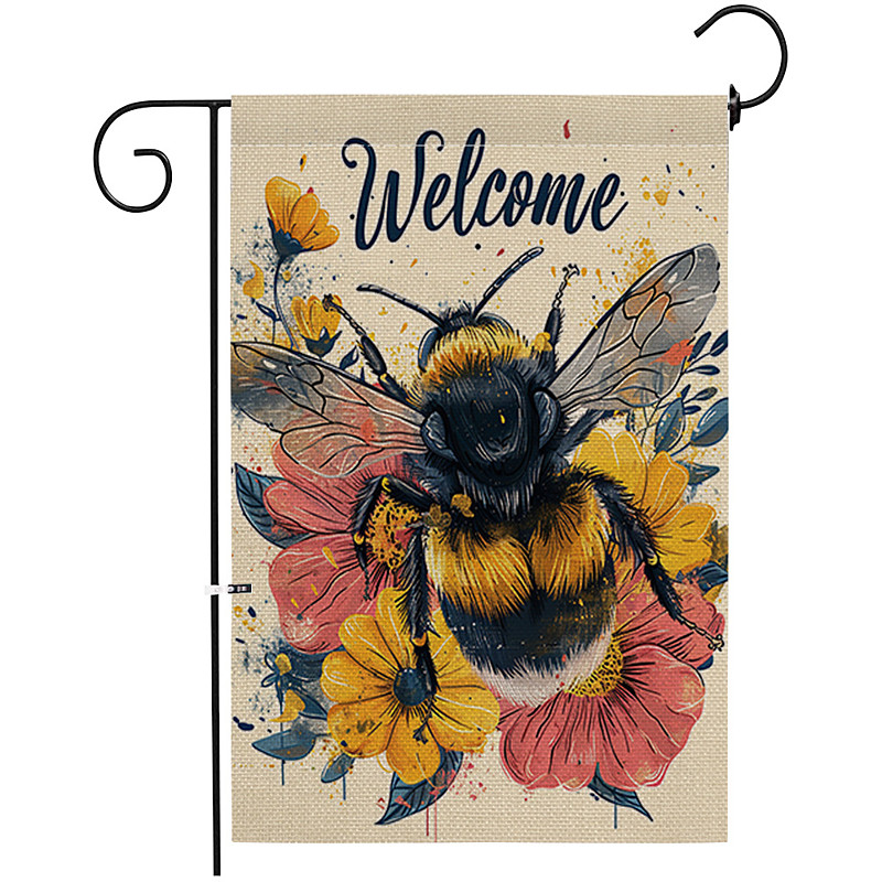 Summer Bees Garden Flag 12 x 18 Inch Yard Patio Flags, Small Garden Flags for Outside, Outdoor Flags, Holiday Garden Flags