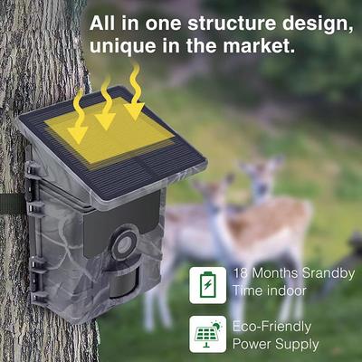 Solar Powered Night Vision Trail Camera 50MP 4K Hunting Cameras 0.3s Trigger Time Trail Camera for Wildlife Monitoring Hunting