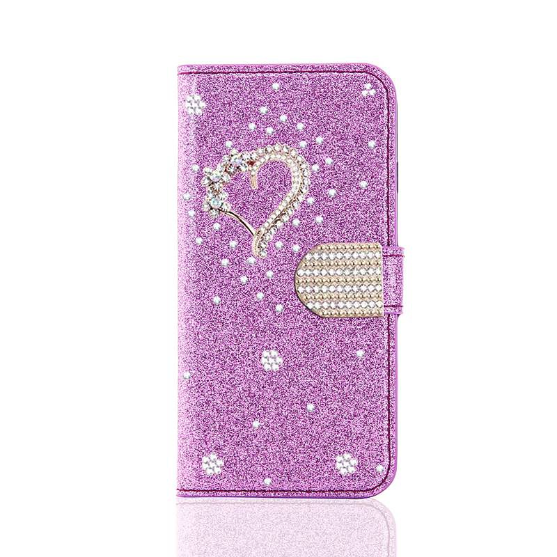 Phone Case For Samsung Galaxy S26 Ultra Plus S25 S24 S23 S22 S21 FE S21 Ultra Plus S20 A55 5G A35 5G Wallet Case with Stand Holder Bling Rhinestone Heart Glitter Shine Flower PU Leather