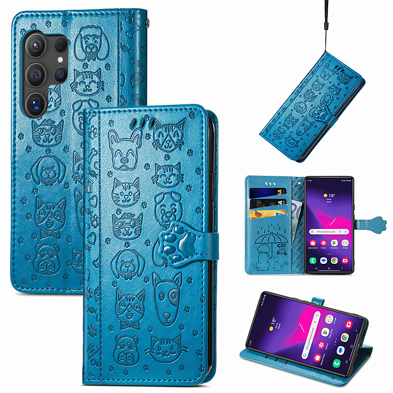 Phone Case For Samsung Galaxy S26 S25 Edge S24 FE S23 S22 S21 Ultra Plus A16 A55 5G A35 5G A25 Wallet Case Flip Cover with Wrist Strap Shockproof Cat Dog TPU PU Leather