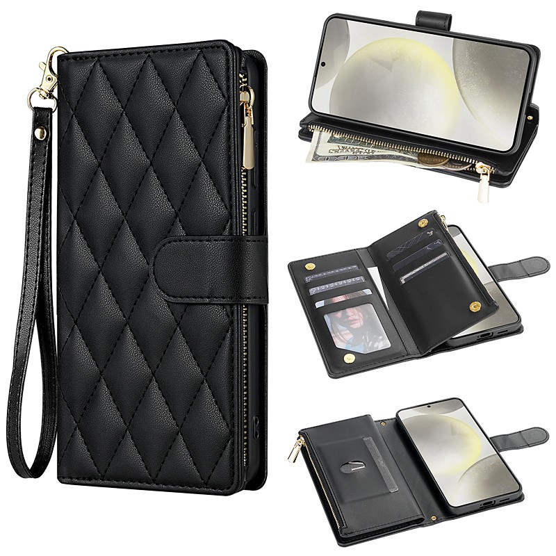 Phone Case For Samsung Galaxy S26 Ultra Plus S25 S24 S23 S22 S23 FE S21 Ultra Plus S20 A55 5G A35 5G Wallet Case Magnetic Zipper with Lanyard Retro Geometric Pattern TPU PU Leather